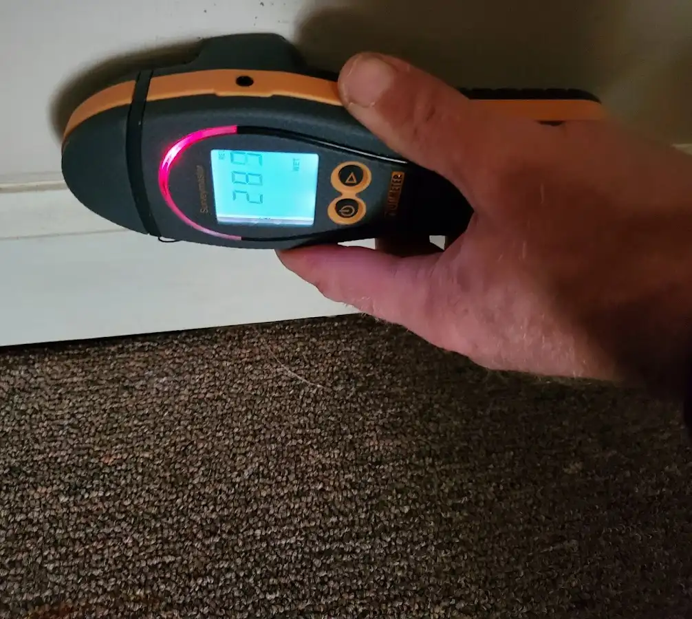 Moisture detection at baseboard during Burst Pipe Cleanup in La Mesa